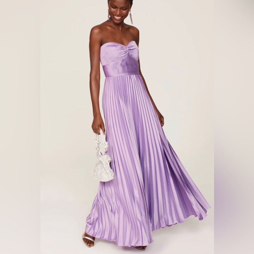 RTR AMUR Stef Pleated Gown Lavender Sz 0 Strapless Wedding Side slit pleated